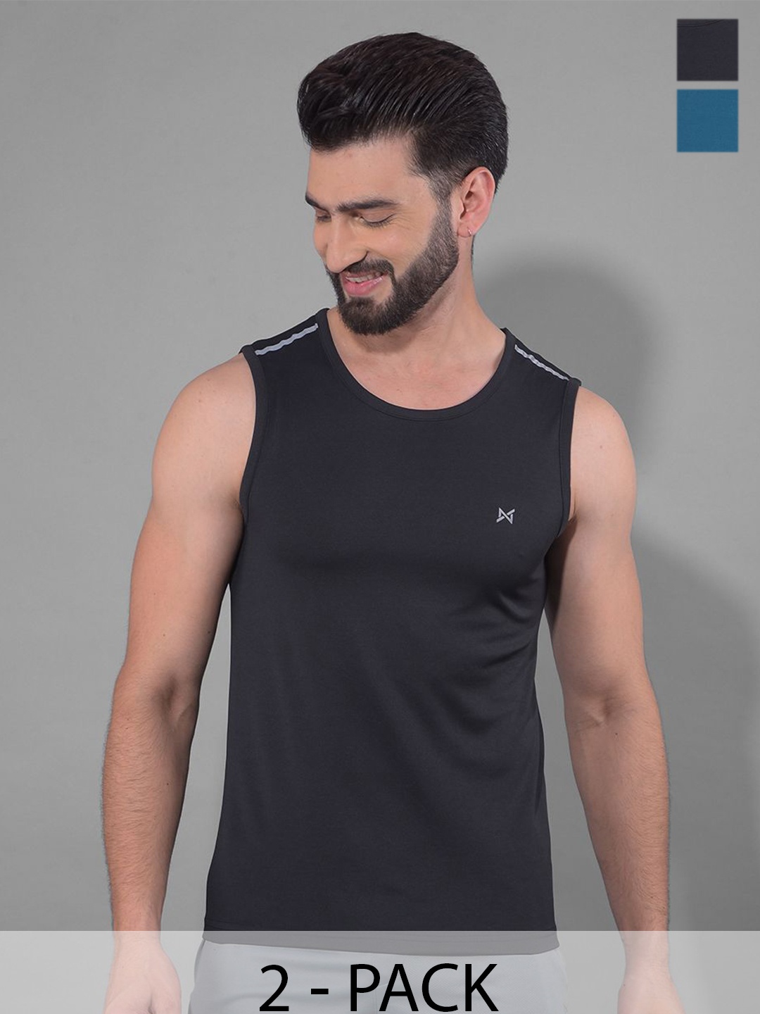 

Force NXT Men Pack Of 2 Anti Odour Solid Round Neck Sleeveless T-shirt, Black