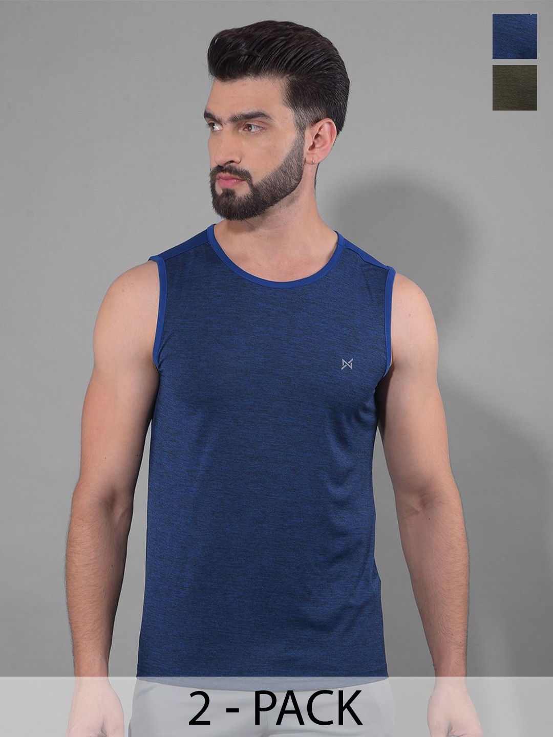 

Force NXT Men Coolmax Pack Of 2 Anti Viral Anti Odour Solid Sleeveless T-shirt, Blue