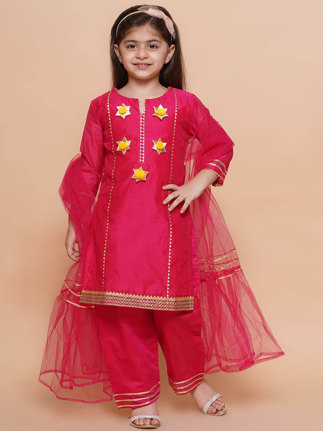 

Modish Couture Girls Regular Gotta Patti Kurta with Trousers & With Dupatta, Pink