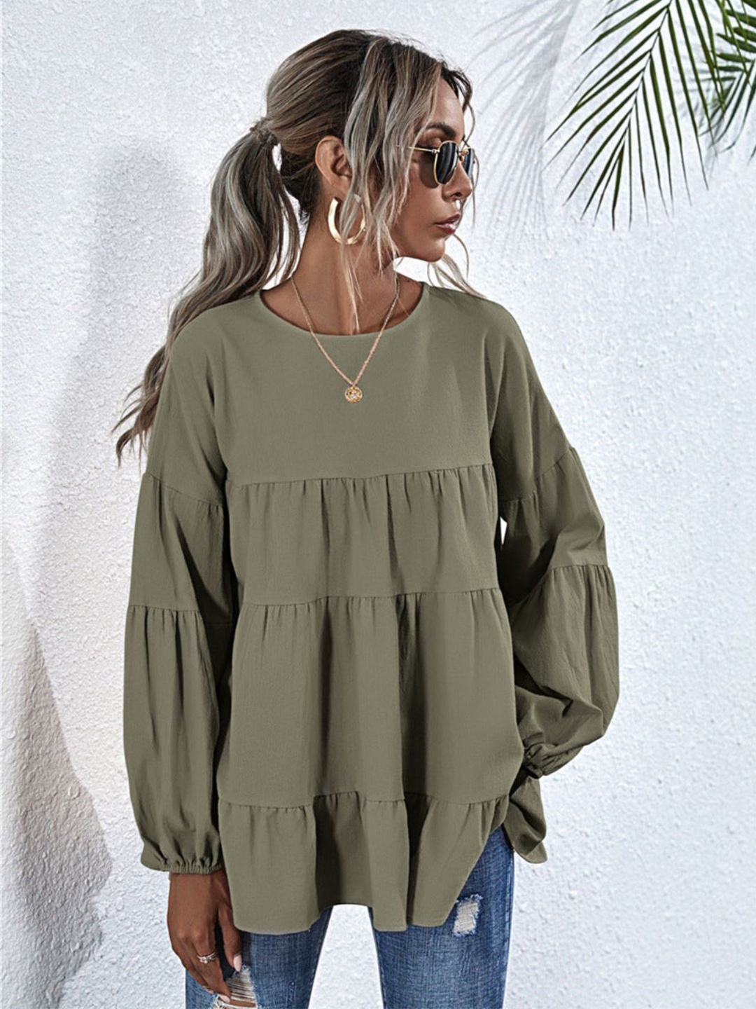 

4WRD by Dressberry Keyhole Neck Top, Green