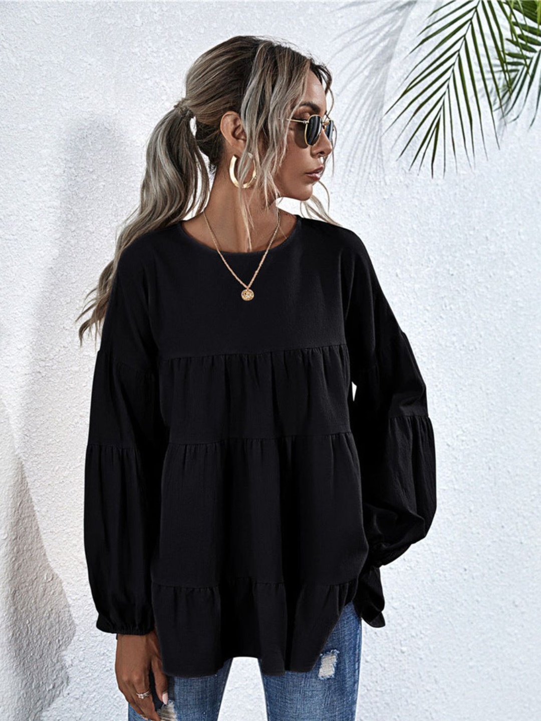 

4WRD by Dressberry Solid Round Neck Top, Black