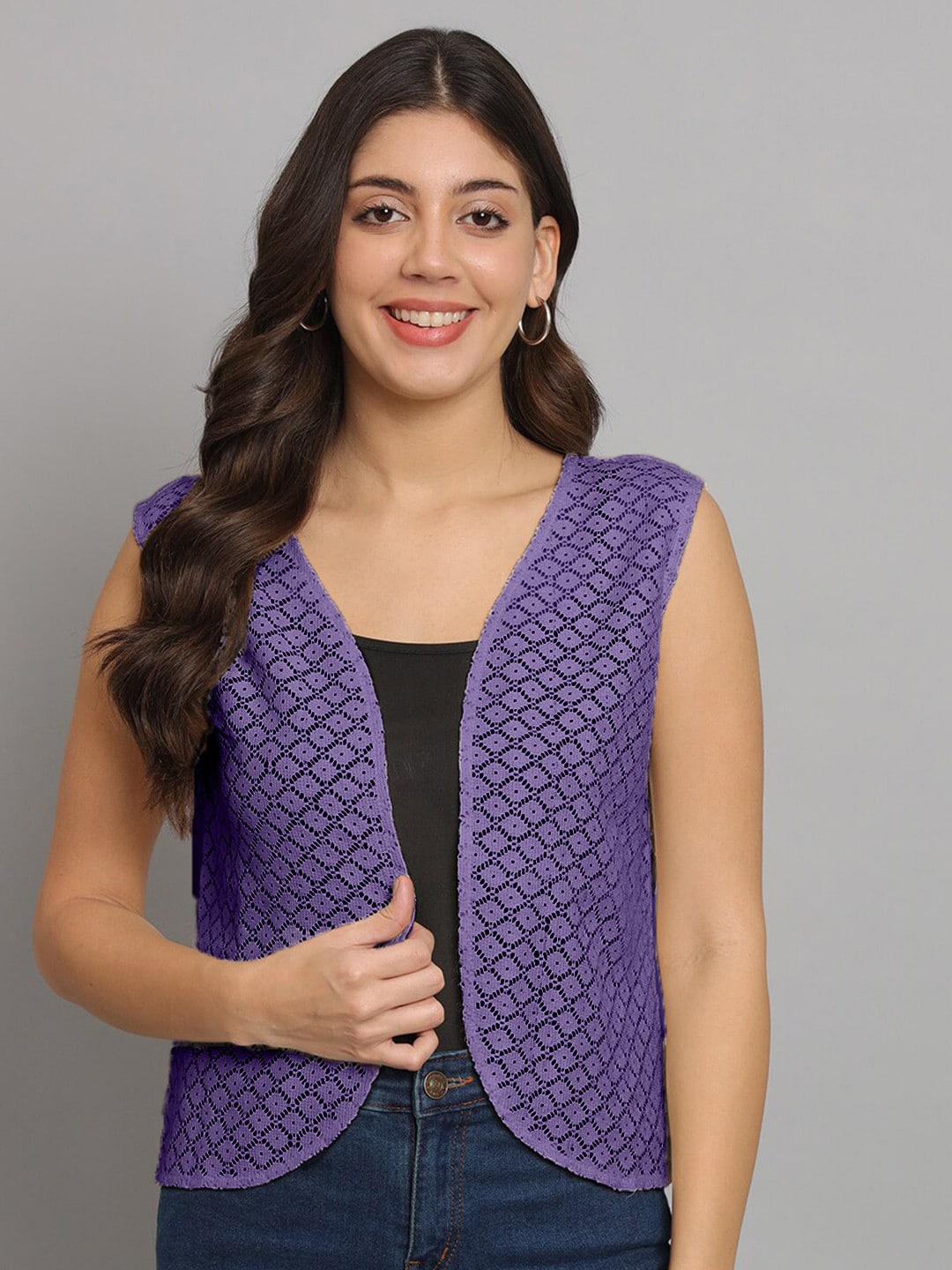 

urSense Women Crop Sheer Shrug, Purple
