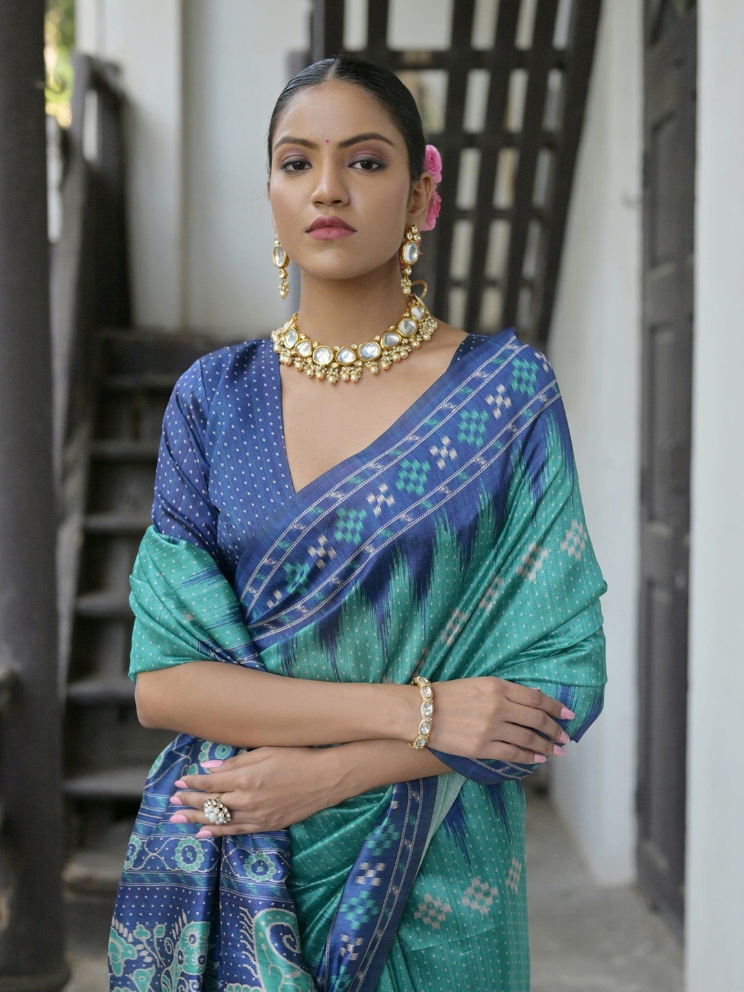 

MySilkLove Ethnic Motifs Tussar Saree, Green