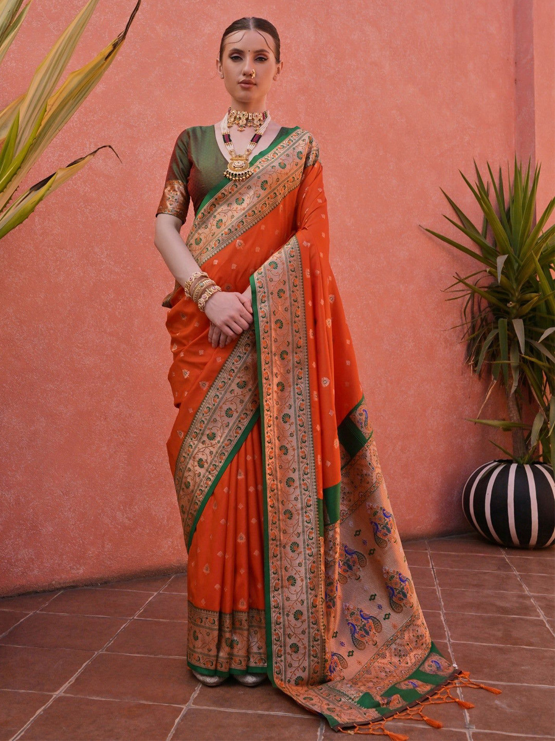 

MySilkLove Woven Design Zari Paithani Saree, Orange