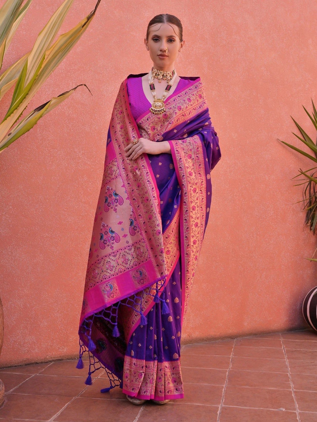 

MySilkLove Ethnic Motifs Zari Paithani Saree, Purple