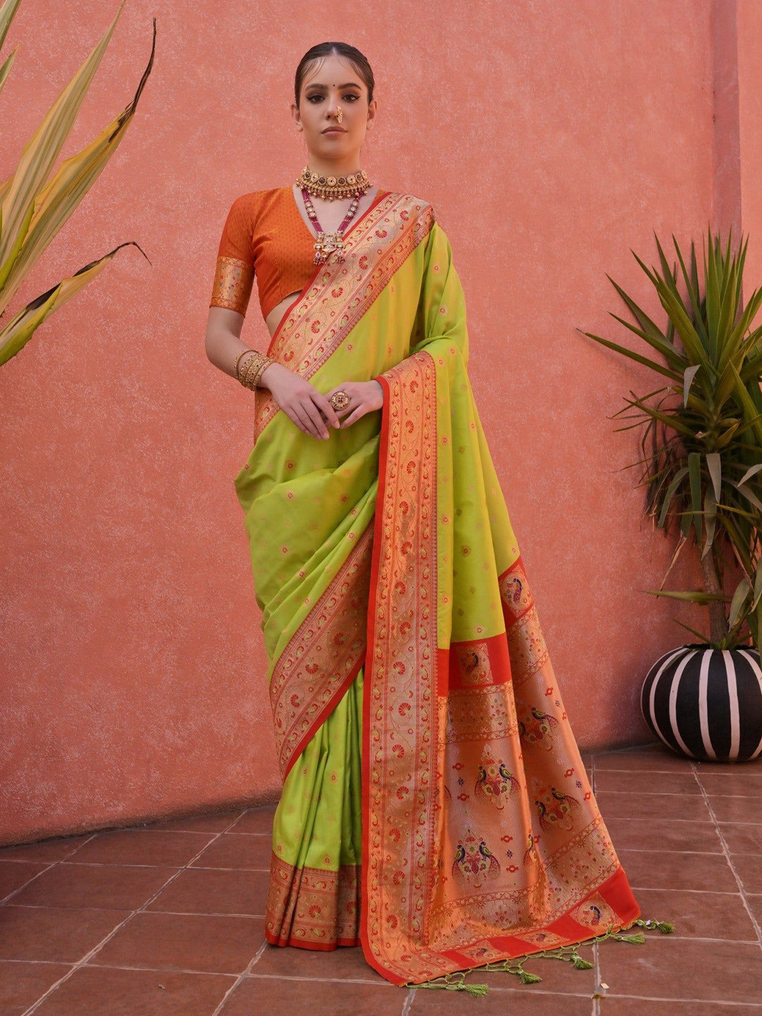 

MySilkLove Woven Design Zari Paithani Saree, Green