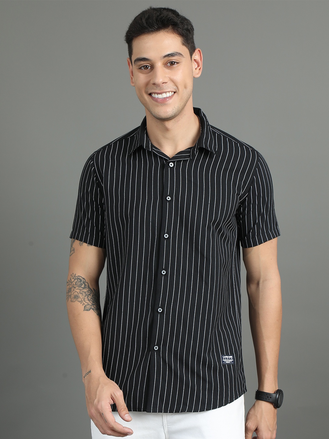 

CARBONN CLOTH Men Opaque Striped Casual Shirt, Black