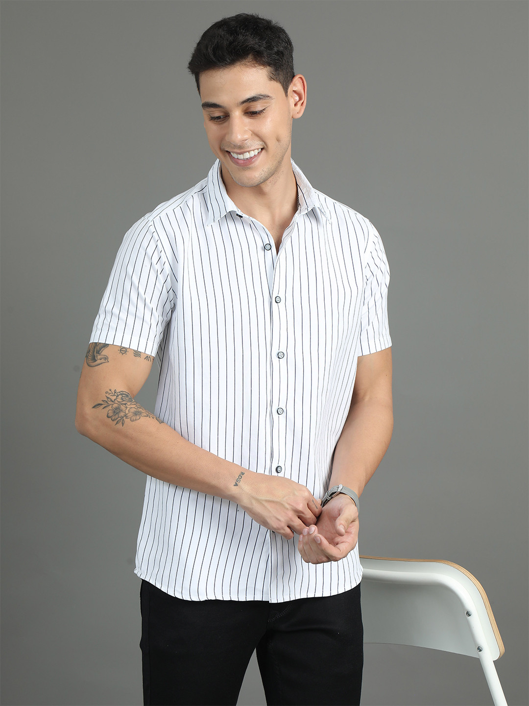

CARBONN CLOTH Men Opaque Striped Casual Shirt, White