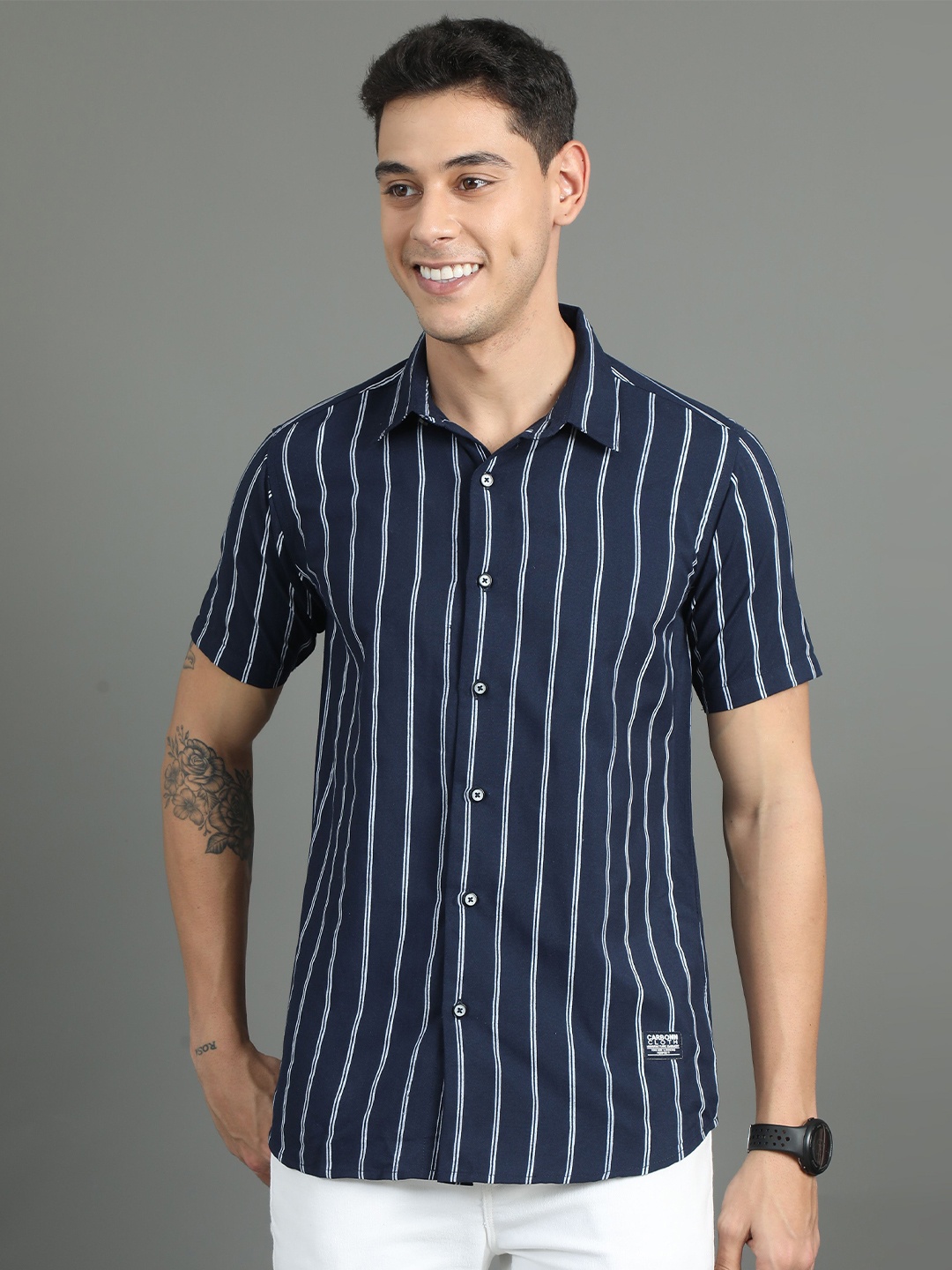

CARBONN CLOTH Men Opaque Striped Casual Shirt, Blue