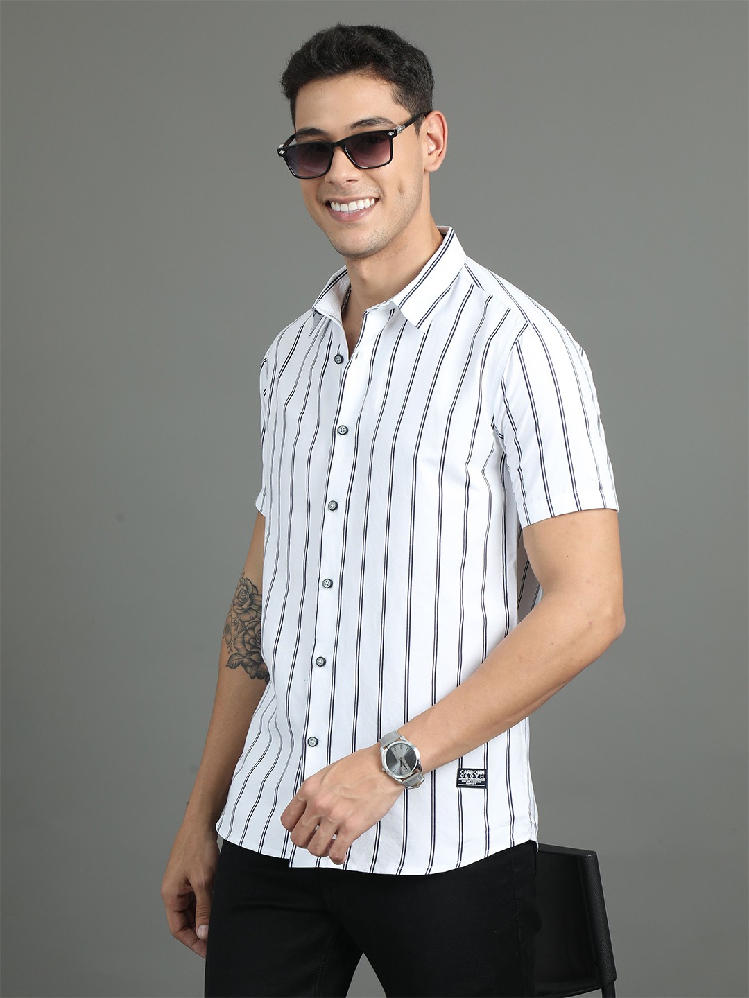 

CARBONN CLOTH Men Opaque Striped Casual Shirt, White