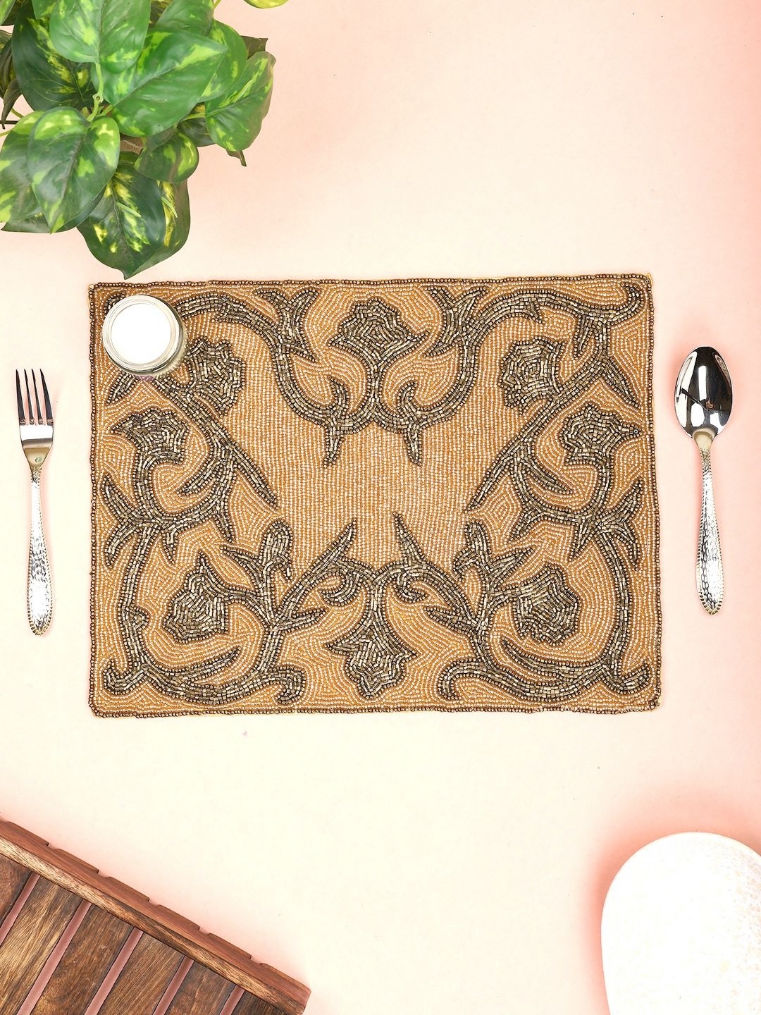 

AIVIK Cream Beaded Table Placemats