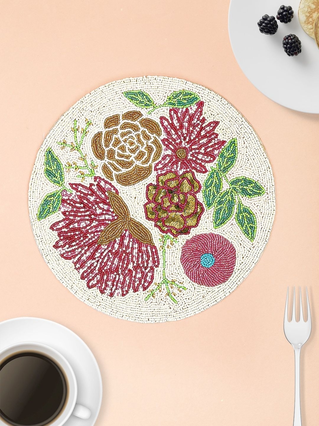 

AIVIK Cream & Red Beaded Table Placemats
