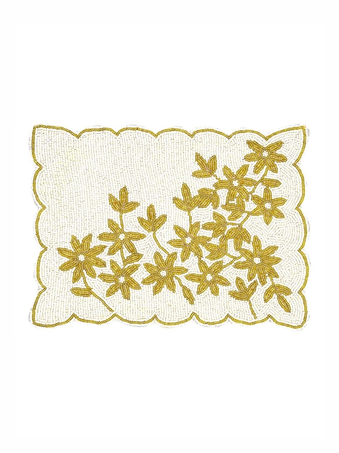 

AIVIK Cream & Gold Toned Floral Embellished Beaded Table Placemat