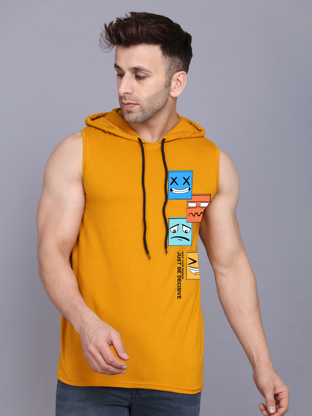 

SLOWLORIS Men Graphic Printed Hooded Slim Fit T-shirt, Mustard