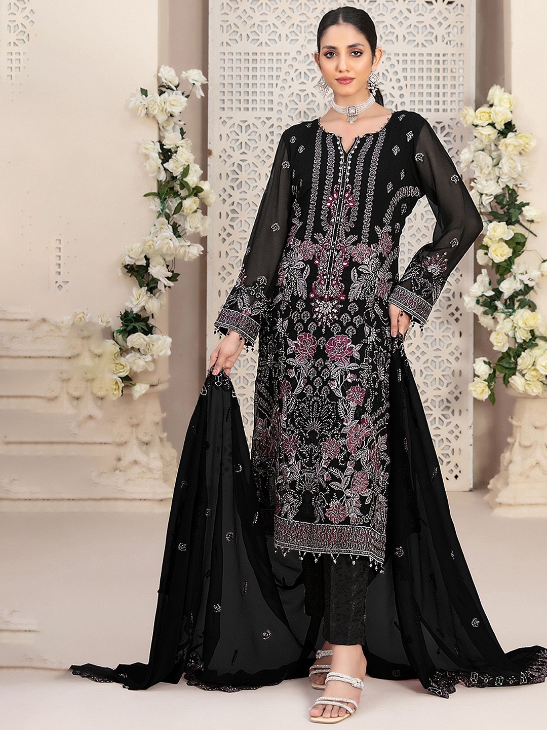 

KALINI Semi-Stitched Dress Material, Black