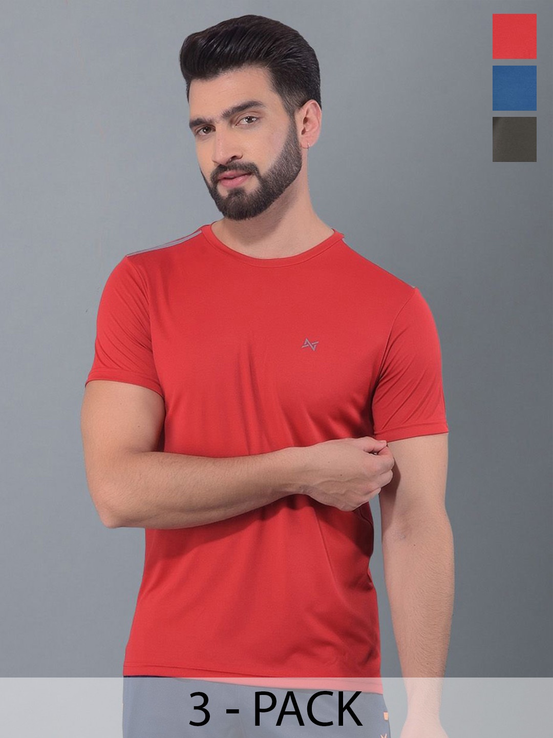 

Force NXT Men Pack Of 3 Anti Odour Solid Round Neck Sleeveless Training or Gym T-shirt, Red