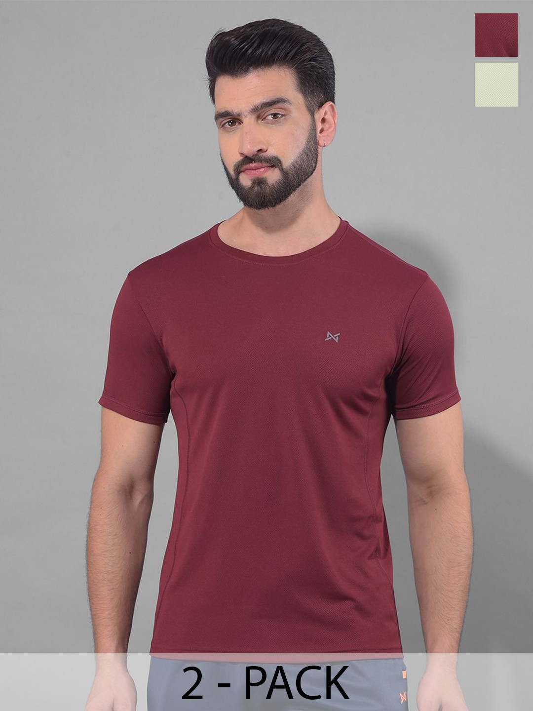 

Force NXT Men Pack Of 2 Anti Odour Solid Round Neck Training or Gym T-shirt, Maroon