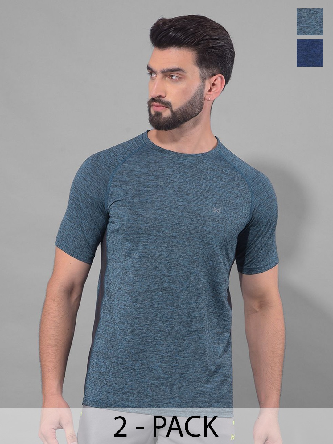 

Force NXT Men Pack Of 2 Anti Odour Solid Round Neck Training or Gym T-shirt, Blue