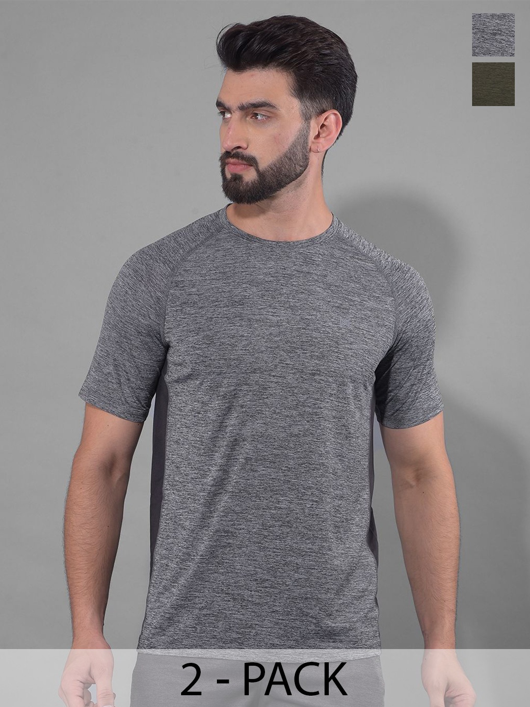 

Force NXT Men Pack Of 2 Anti Odour Solid Round Neck Training or Gym T-shirt, Grey