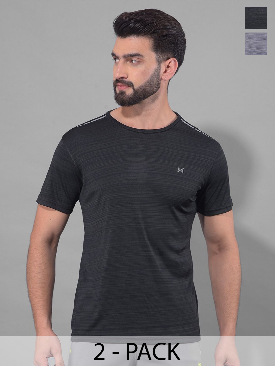 

Force NXT Men Pack Of 2 Anti Odour Solid Round Neck Training or Gym T-shirt, Black