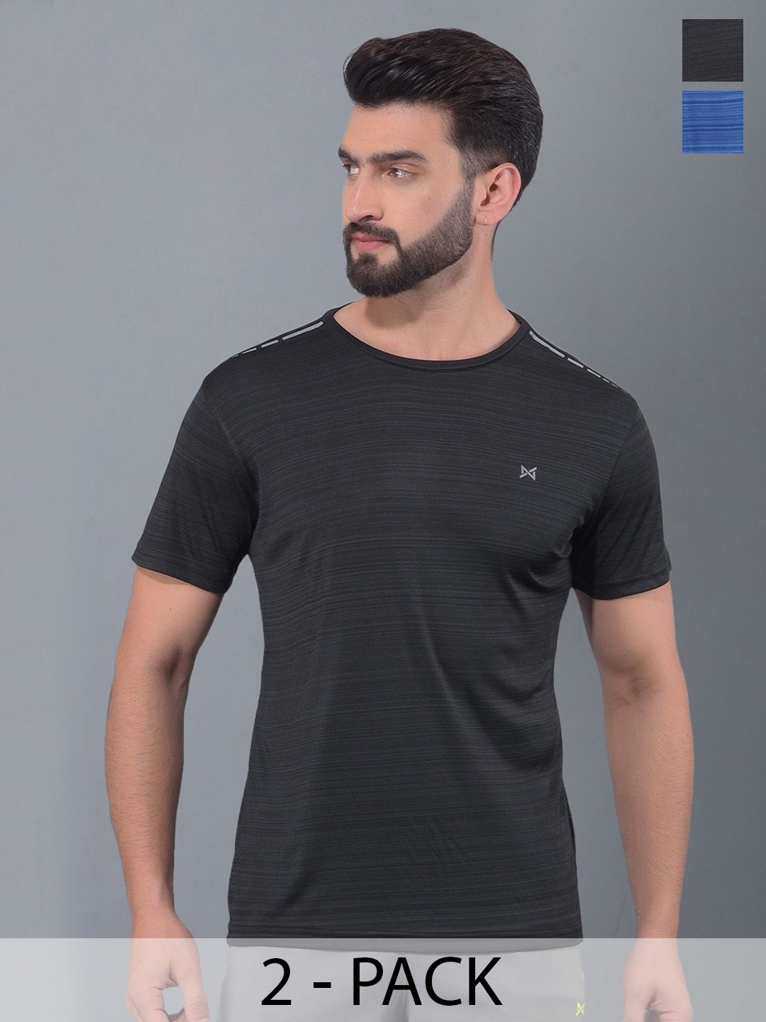 

Force NXT Men Pack Of 2 Anti Odour Solid Round Neck Training or Gym T-shirt, Black