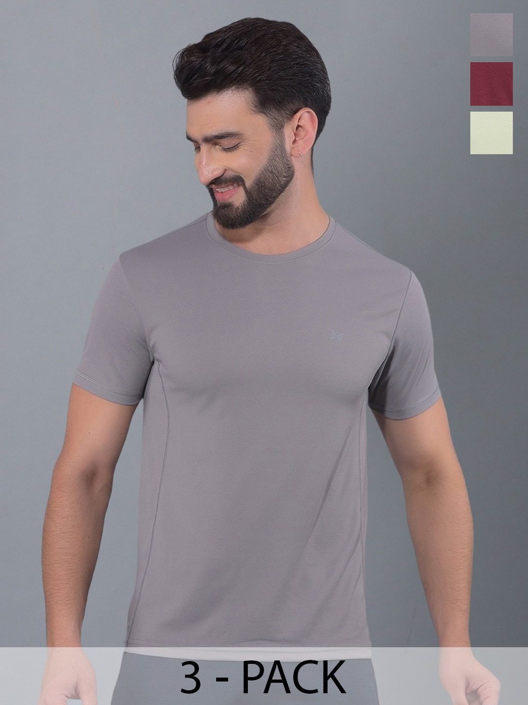 

Force NXT Men Pack Of 3 Anti Odour Solid Round Neck Training or Gym T-shirt, Grey