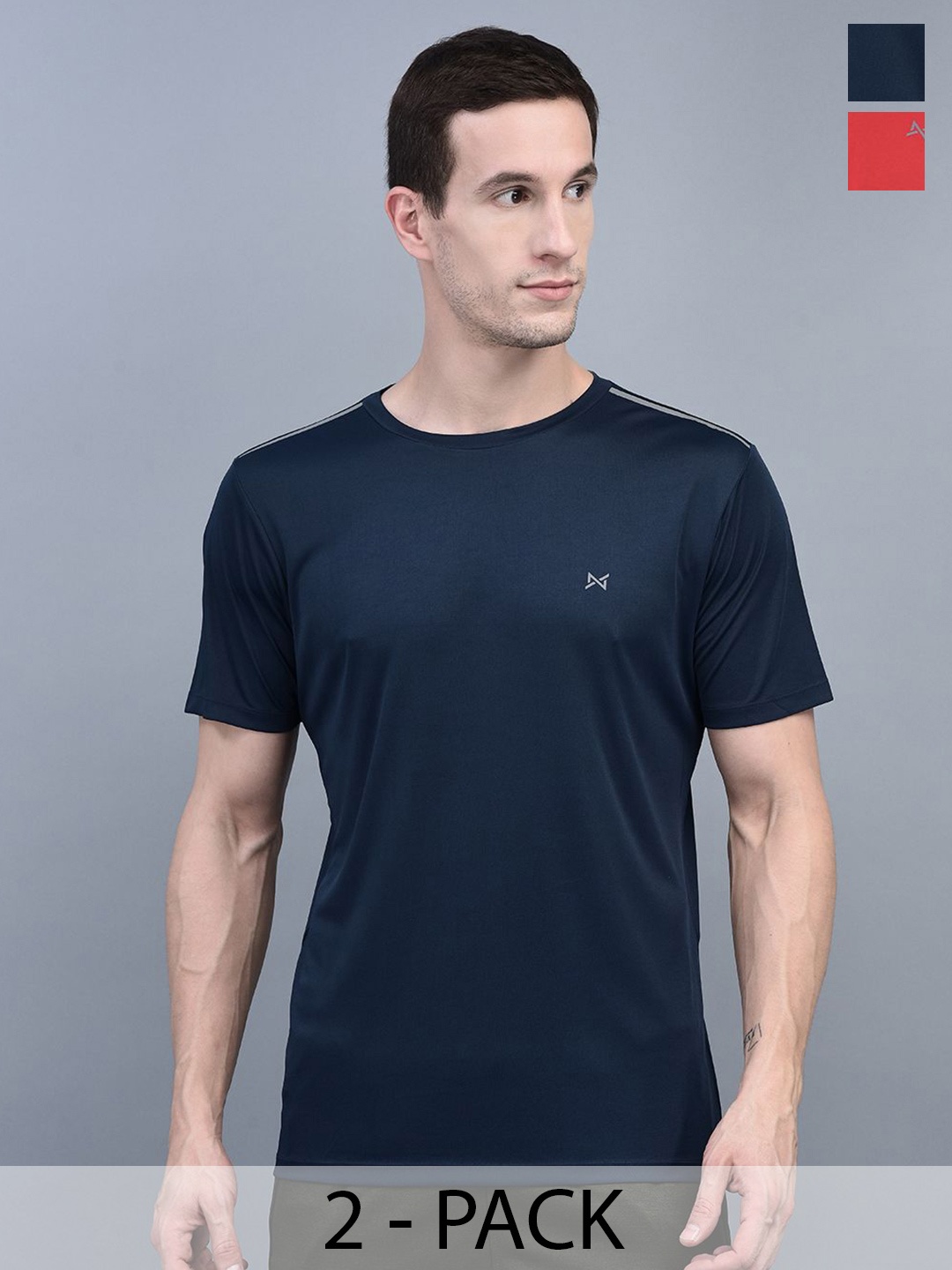 

Force NXT Men Pack Of 2 Anti Odour Solid Round Neck Training or Gym T-shirt, Red
