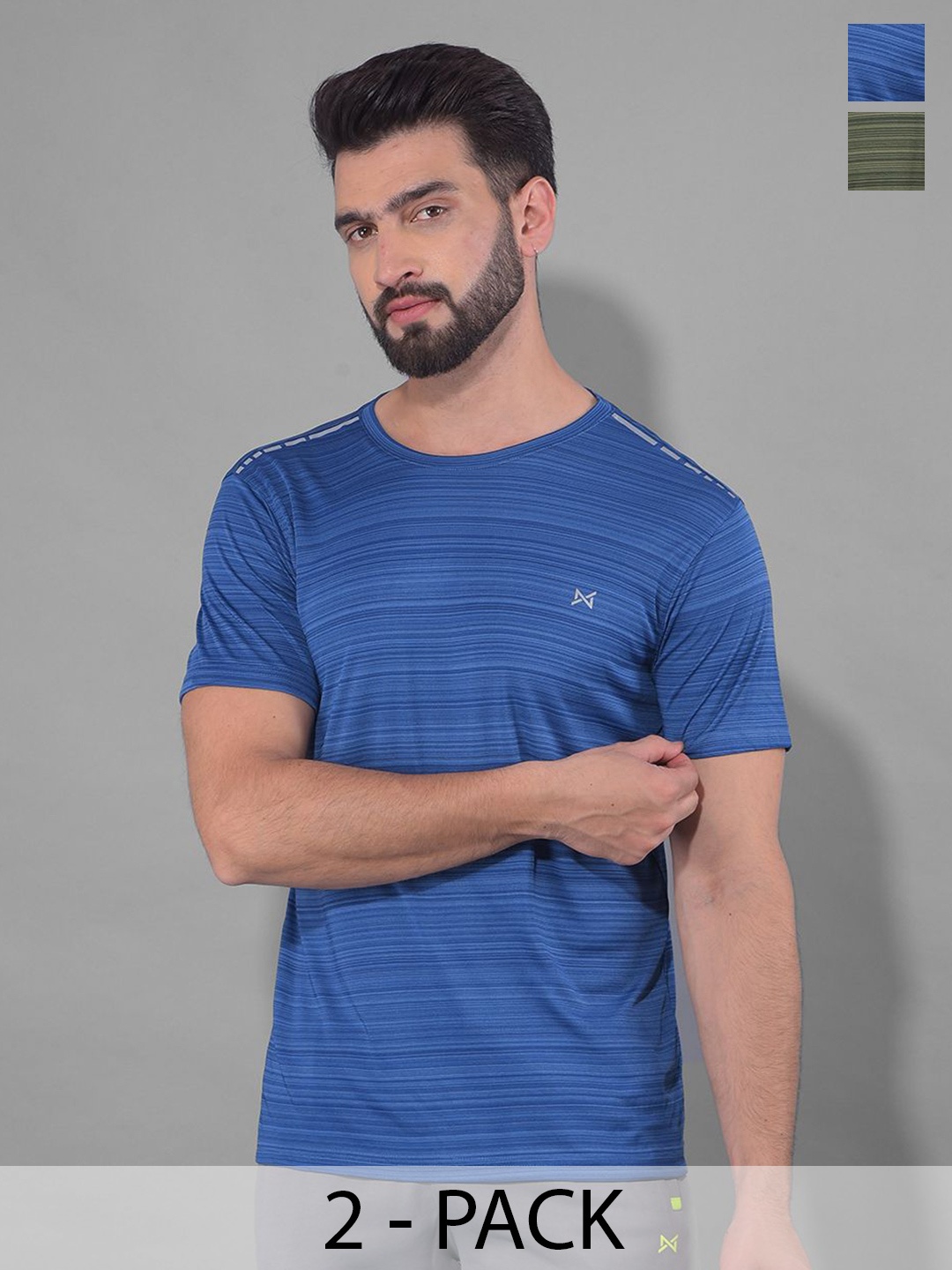 

Force NXT Men Pack Of 2 Anti Odour Solid Round Neck Training or Gym T-shirt, Blue