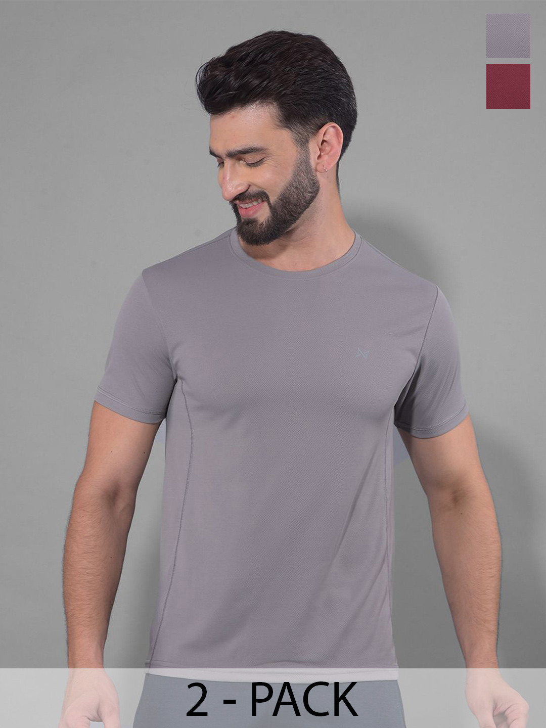 

Force NXT Men Pack Of 2 Anti Odour Solid Round Neck Training or Gym T-shirt, Grey