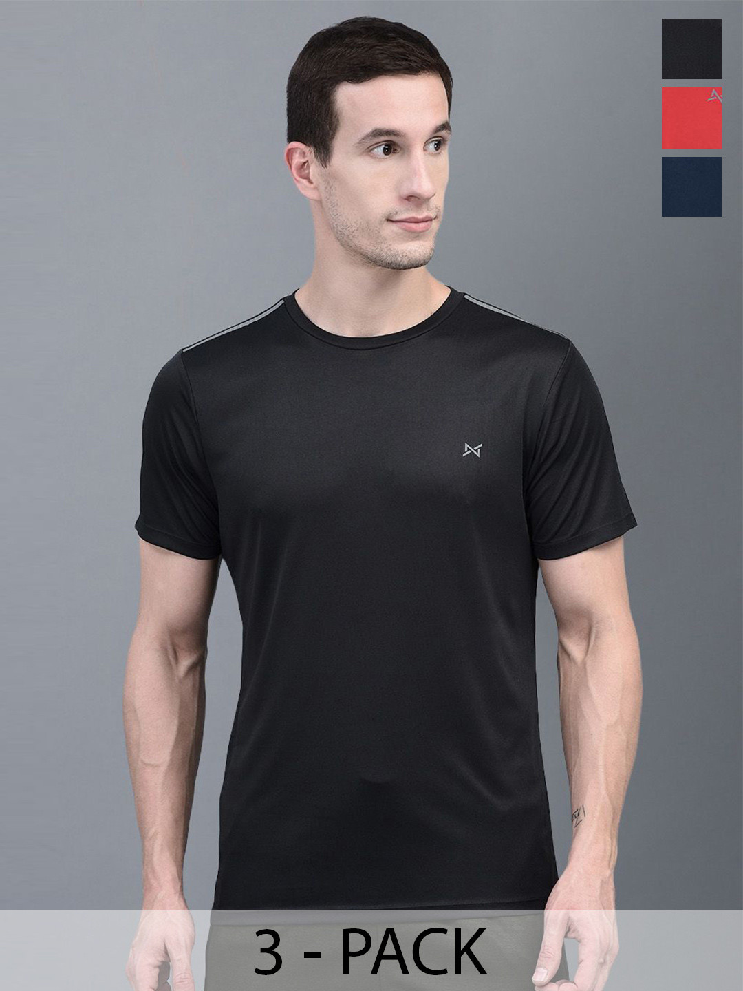 

Force NXT Men Pack Of 3 Anti Odour Solid Round Neck Training or Gym T-shirt, Black