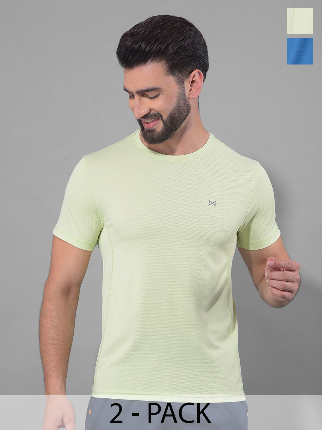 

Force NXT Men Pack Of 2 Anti Odour Solid Round Neck Training or Gym T-shirt, White