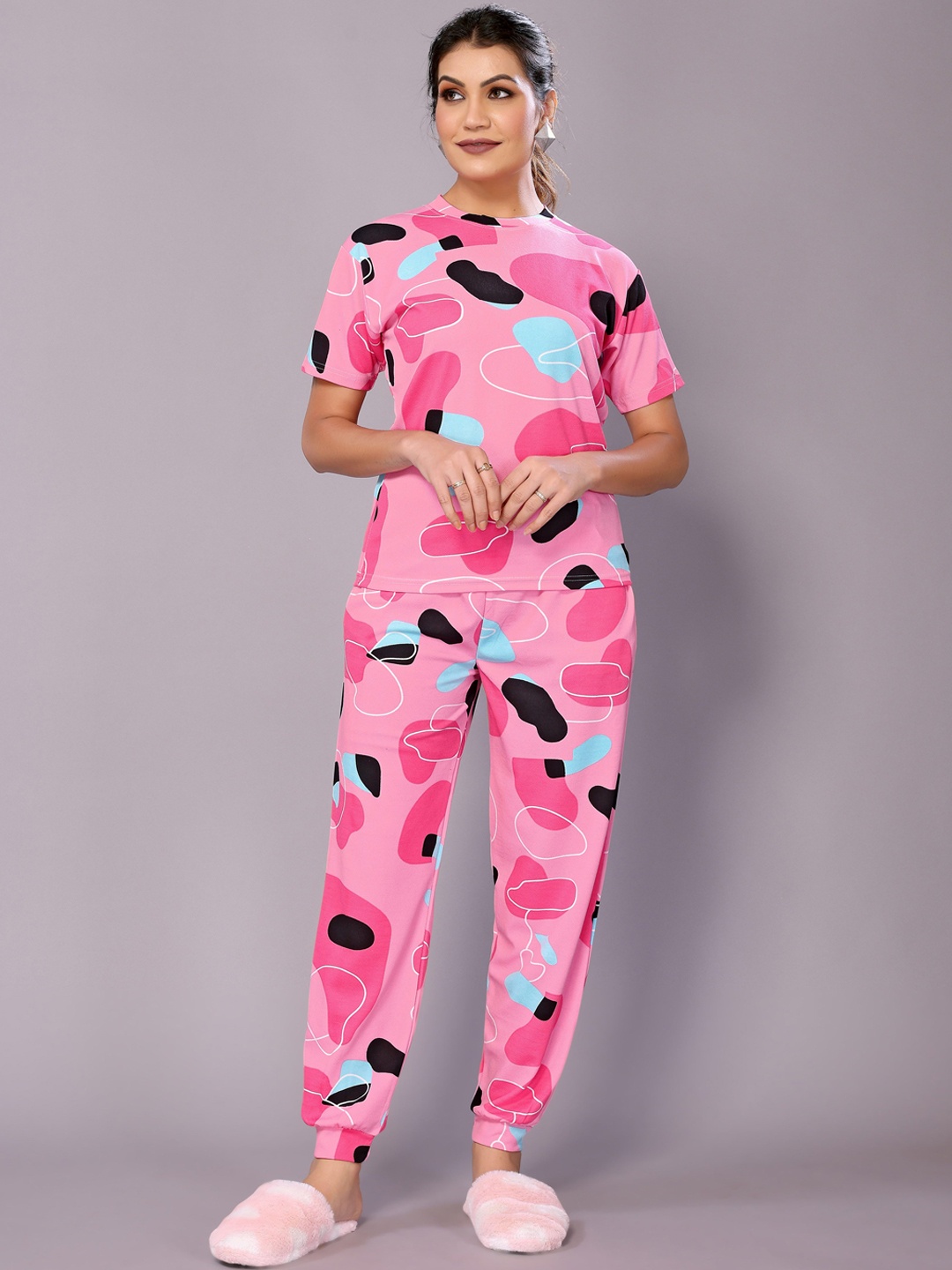 

vj fashion Abstract Printed Night suit, Pink