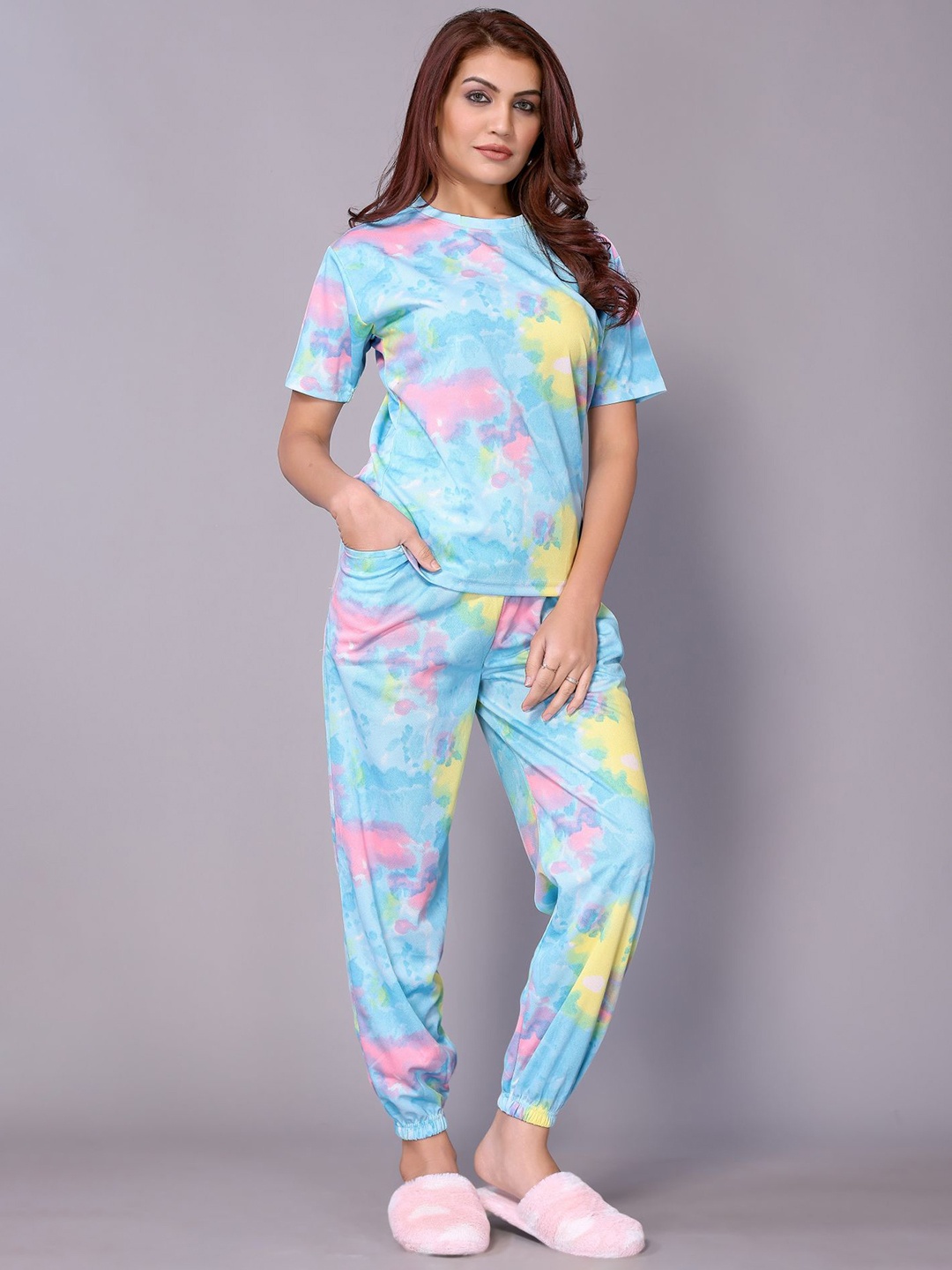 

vj fashion Abstract Printed Night suit, Turquoise blue