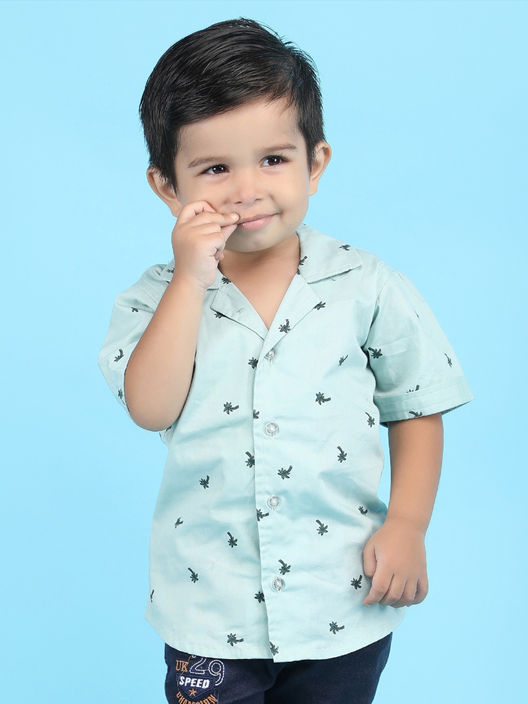 

Polka Tots Boys Opaque Printed Casual Shirt, Green