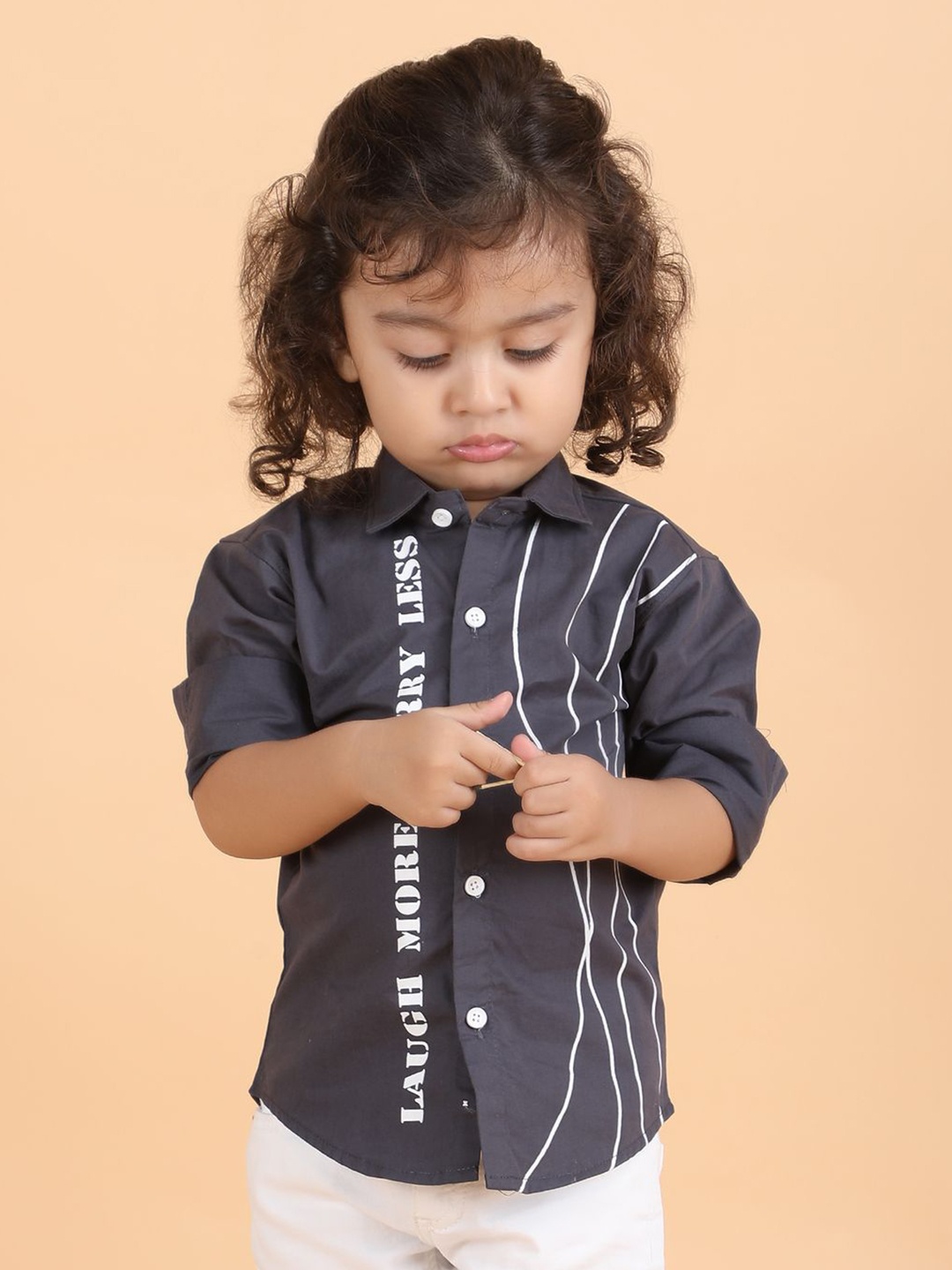 

Polka Tots Boys Opaque Striped Casual Shirt, Grey