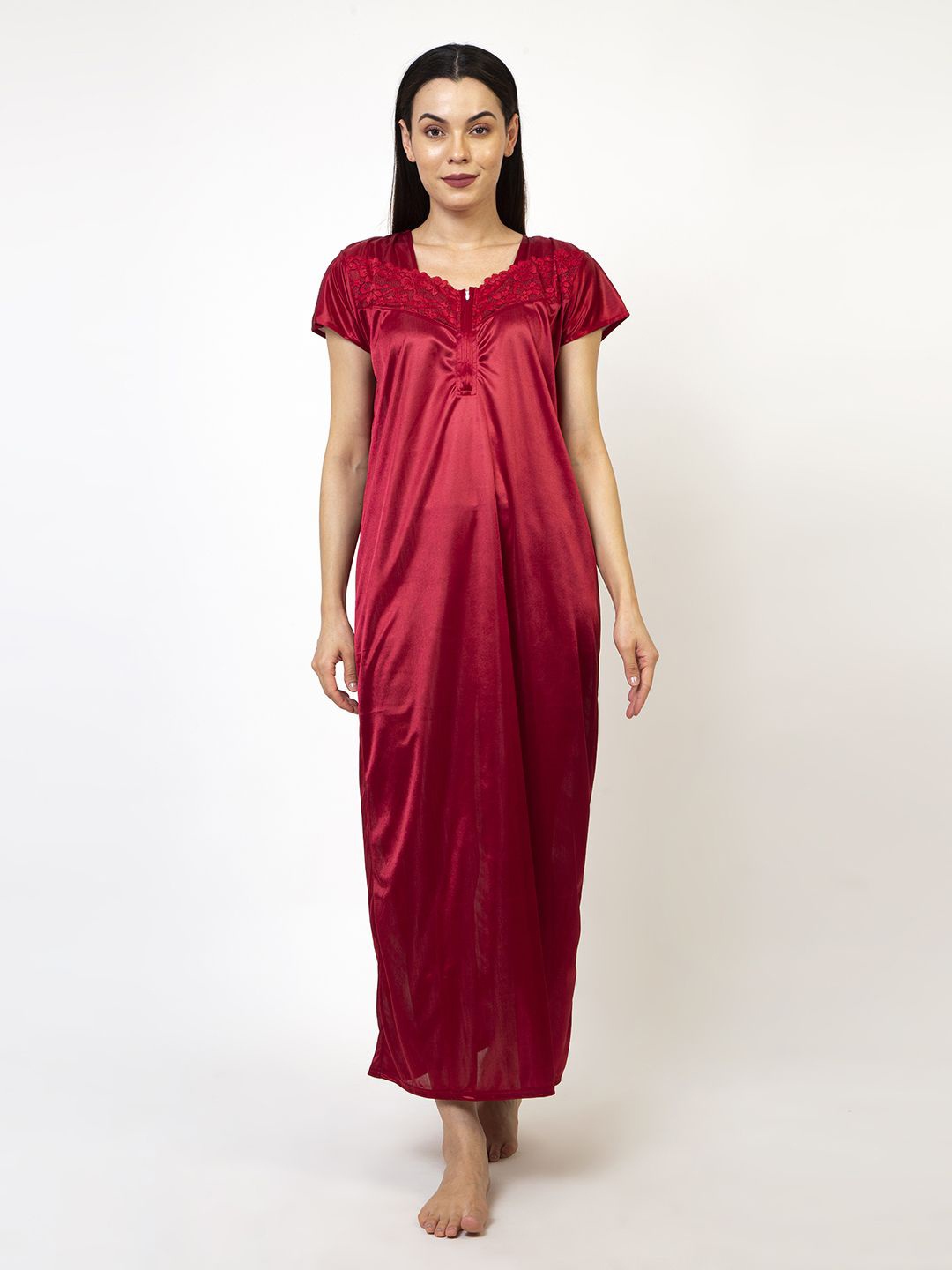 

AVYAY Lace Inserted Maxi Nightdress, Maroon