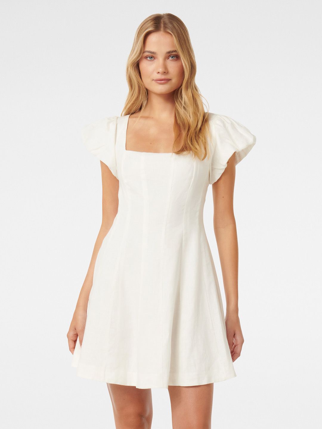 

Forever New Flutter Sleeve Linen A-Line Mini Dress, White