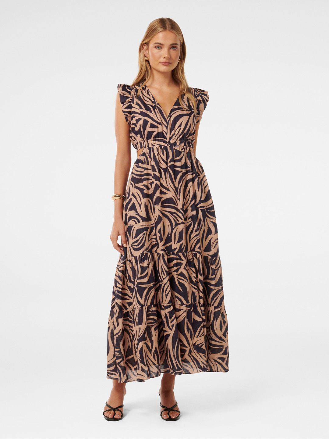 

Forever New Women Abstract Print Linen Fit and Flare Dress, Black