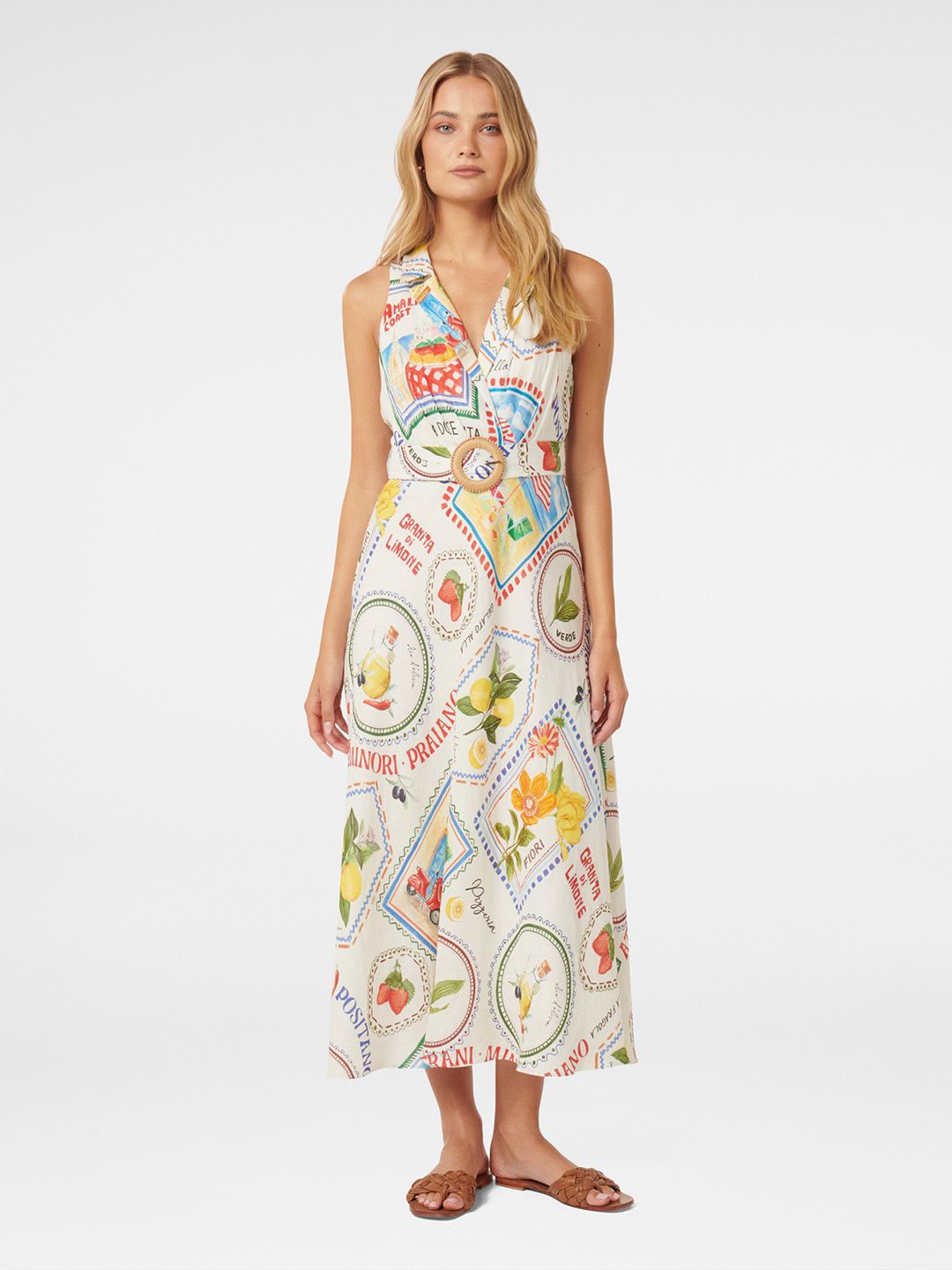 

Forever New Ethnic Motifs Print Linen Maxi Dress, White