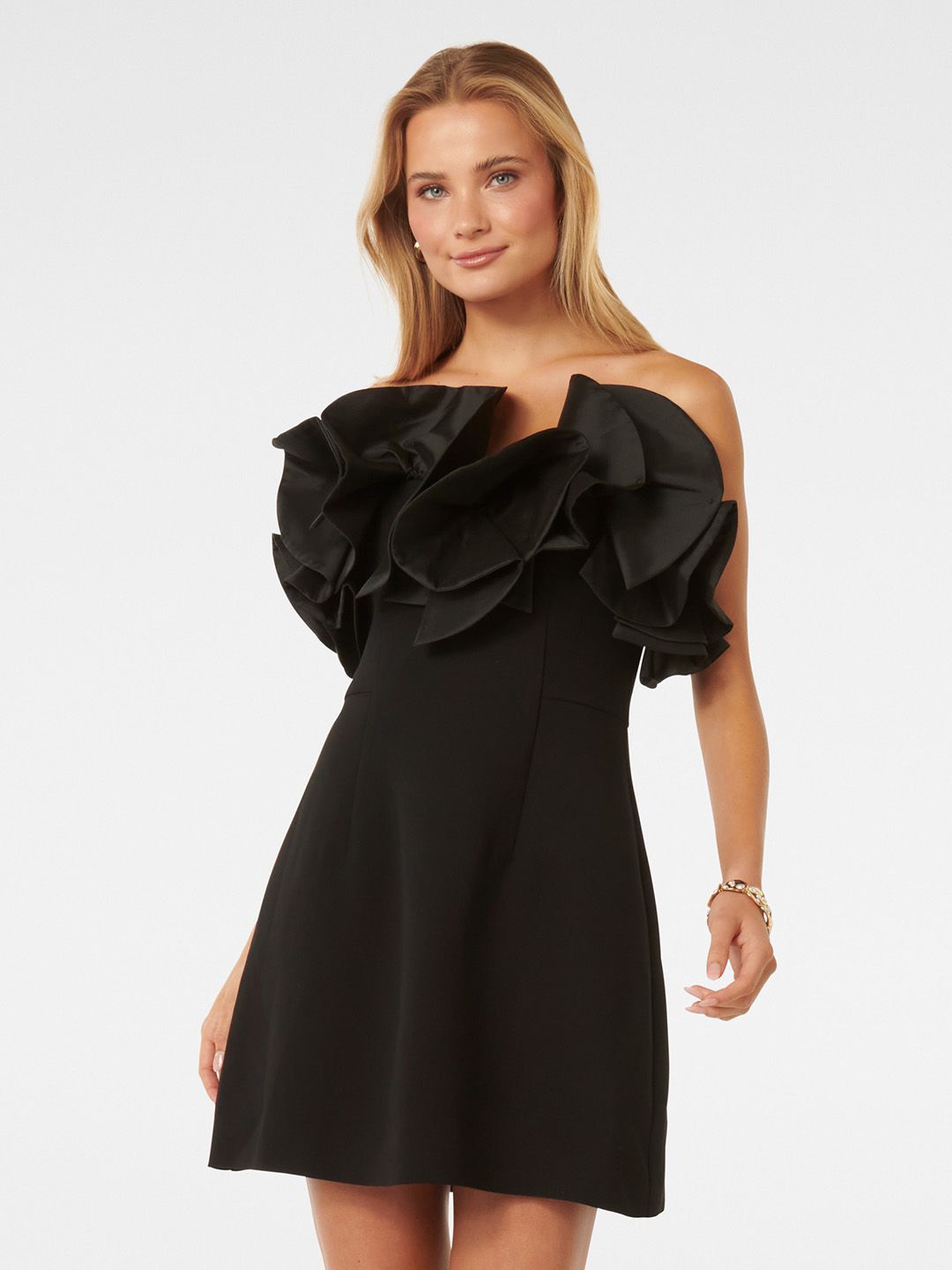 

Forever New Off-Shoulder Puff Sleeve Fit & Flare Dress, Black