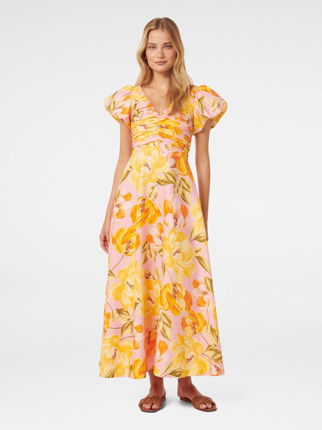 

Forever New Floral Print Linen Fit & Flare Maxi Dress, Yellow