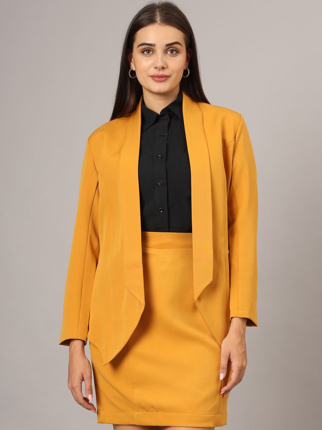 

BRINNS Shawl Collar Blazer & Skirt Suit, Mustard