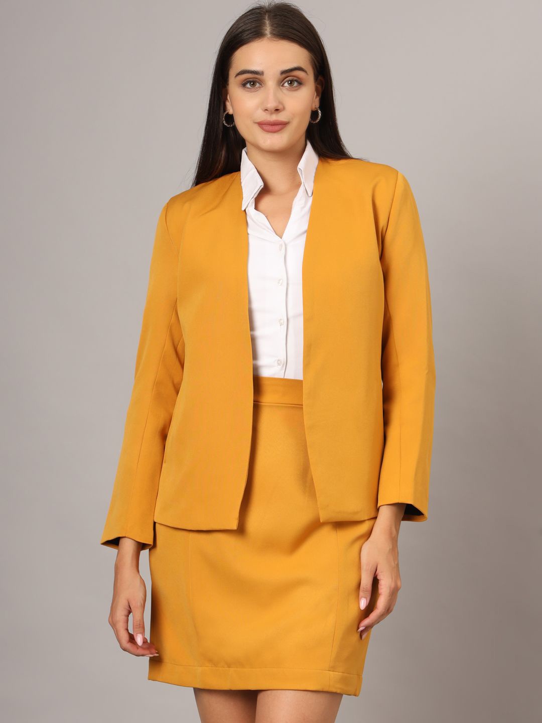 

BRINNS Open Front Blazer & Skirt Suit, Mustard