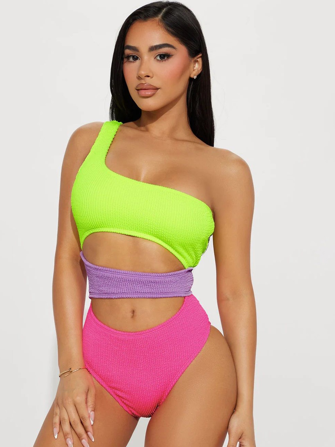 

FIESTA RESORTWEAR One Shoulder Neck Swim Bikini Set, Green