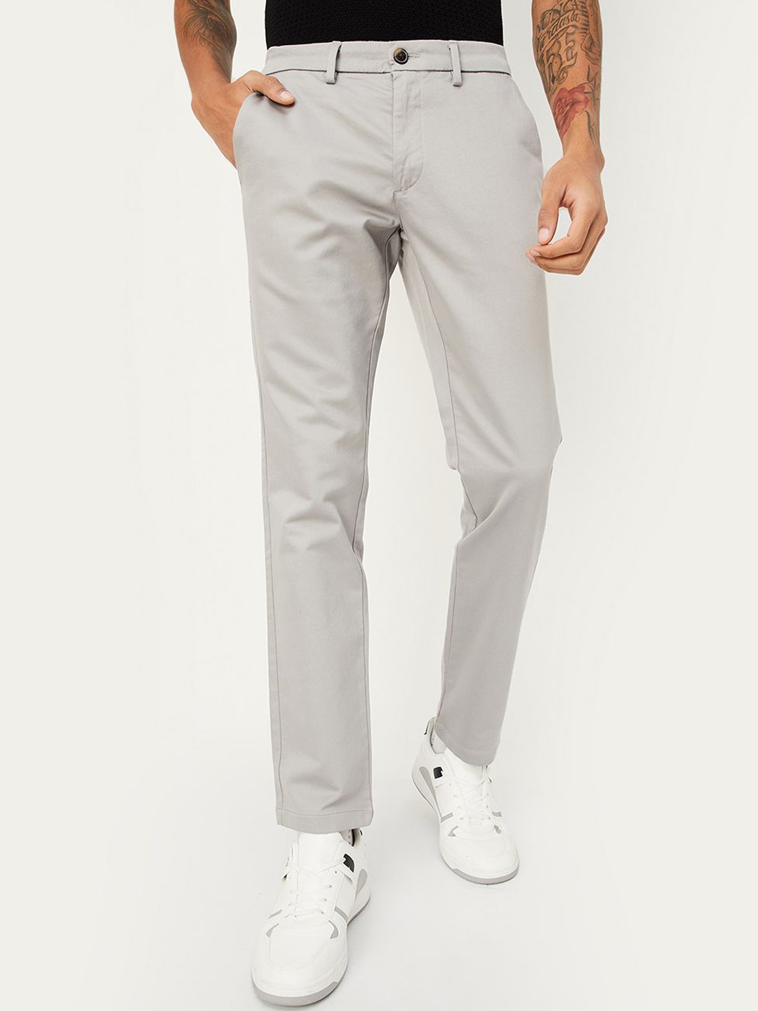 

max Men Regular Fit Chinos Trousers, Grey