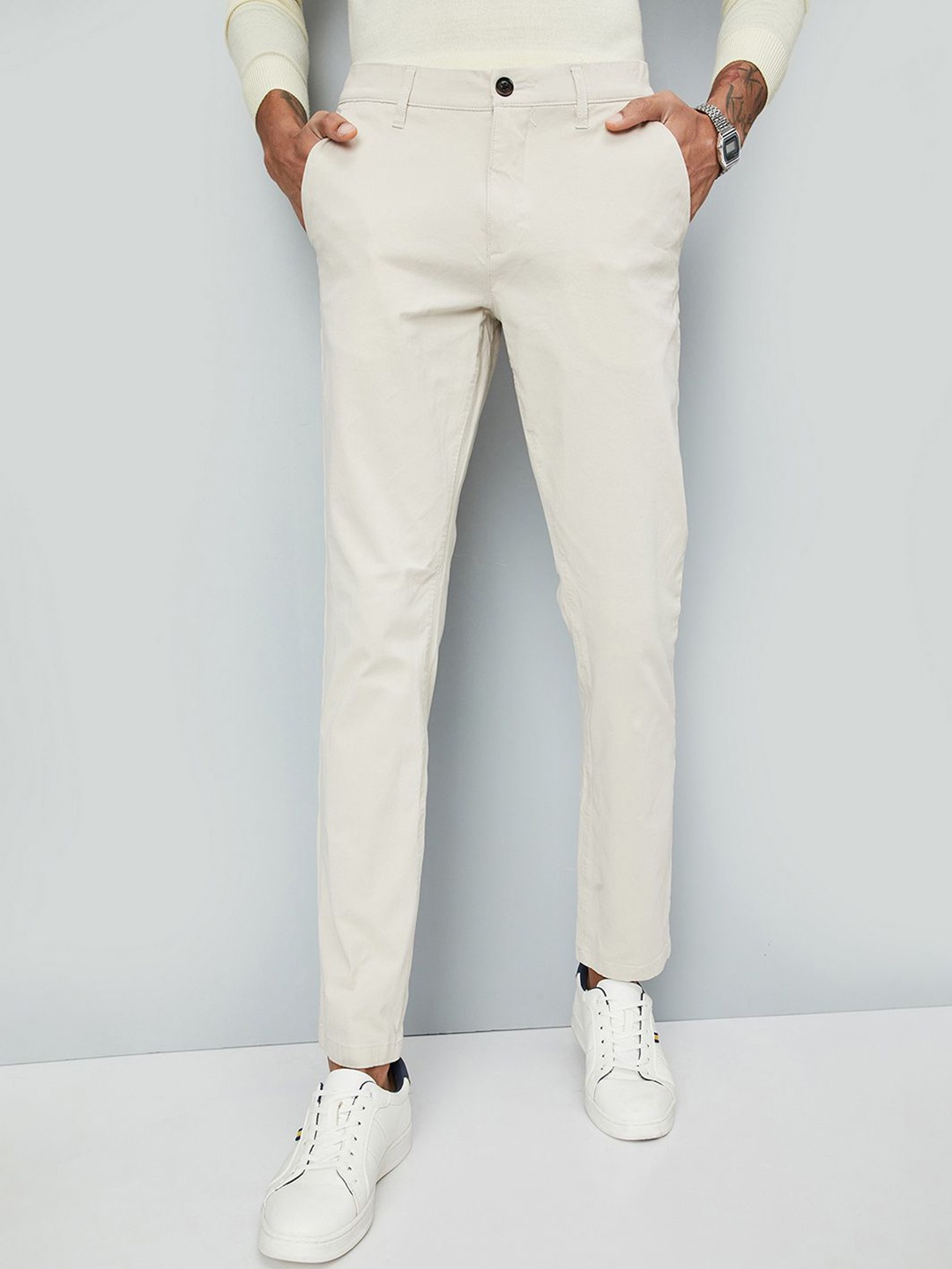 

max Men Mid-Rise Cotton Trousers, Beige