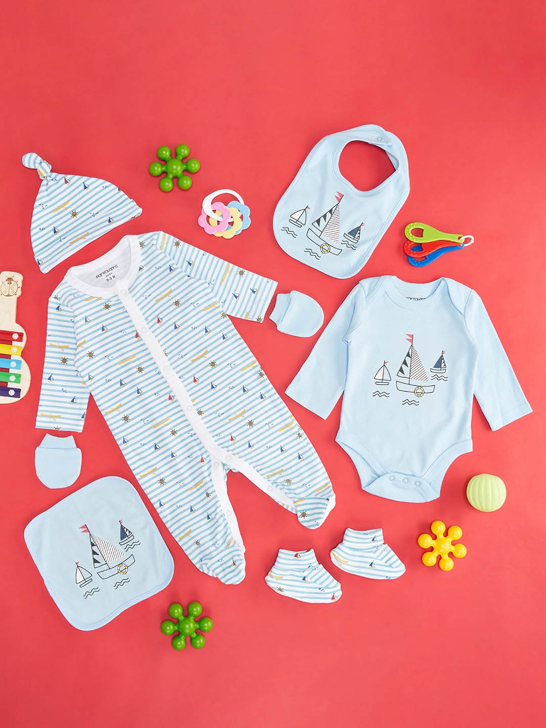 

Pantaloons Baby Infant Kids 9-Pcs Pure Cotton Baby Apparel Gift Set, Blue
