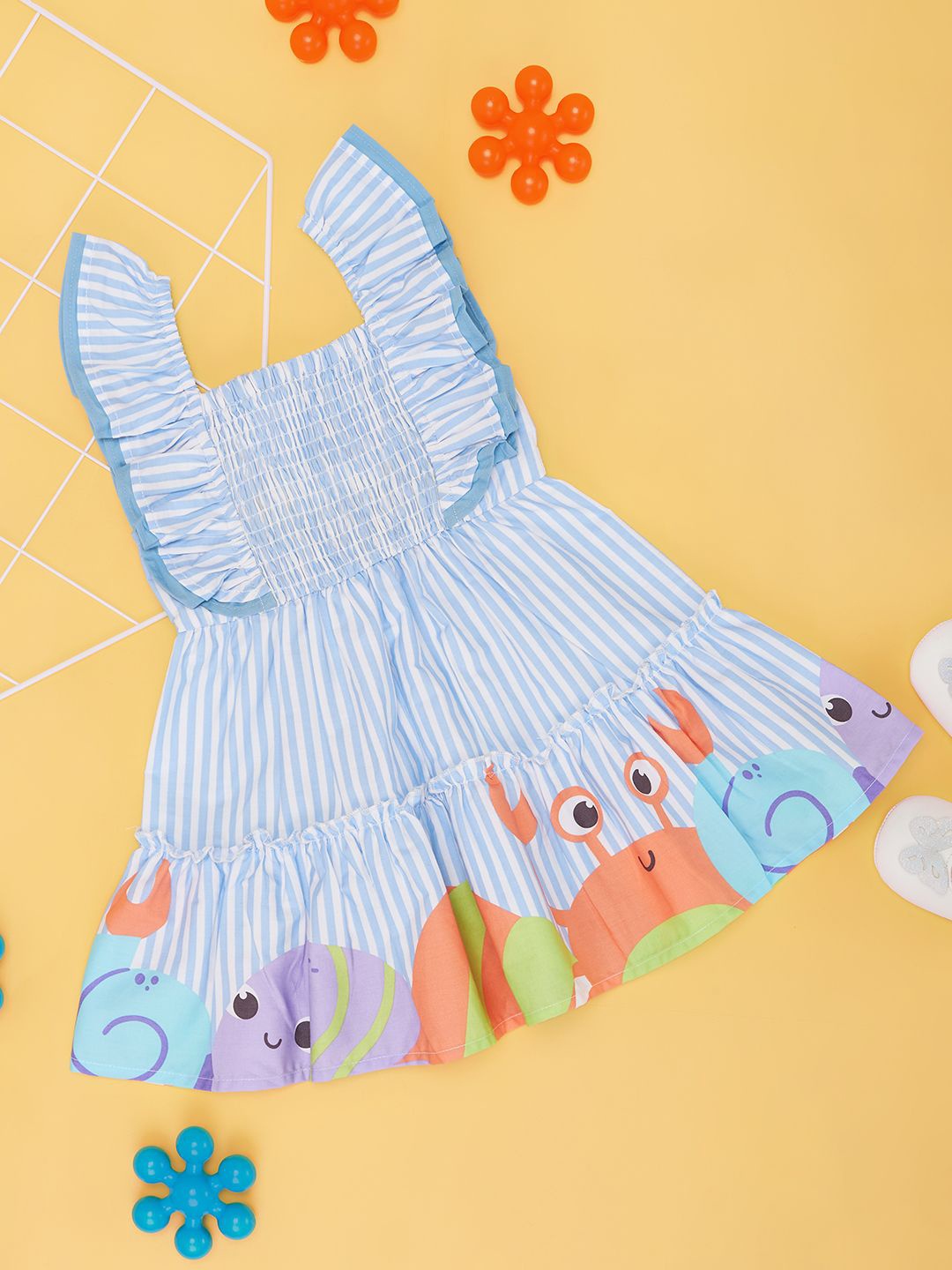 

Pantaloons Baby Striped Cap Sleeves Fit & Flare Dress, Blue