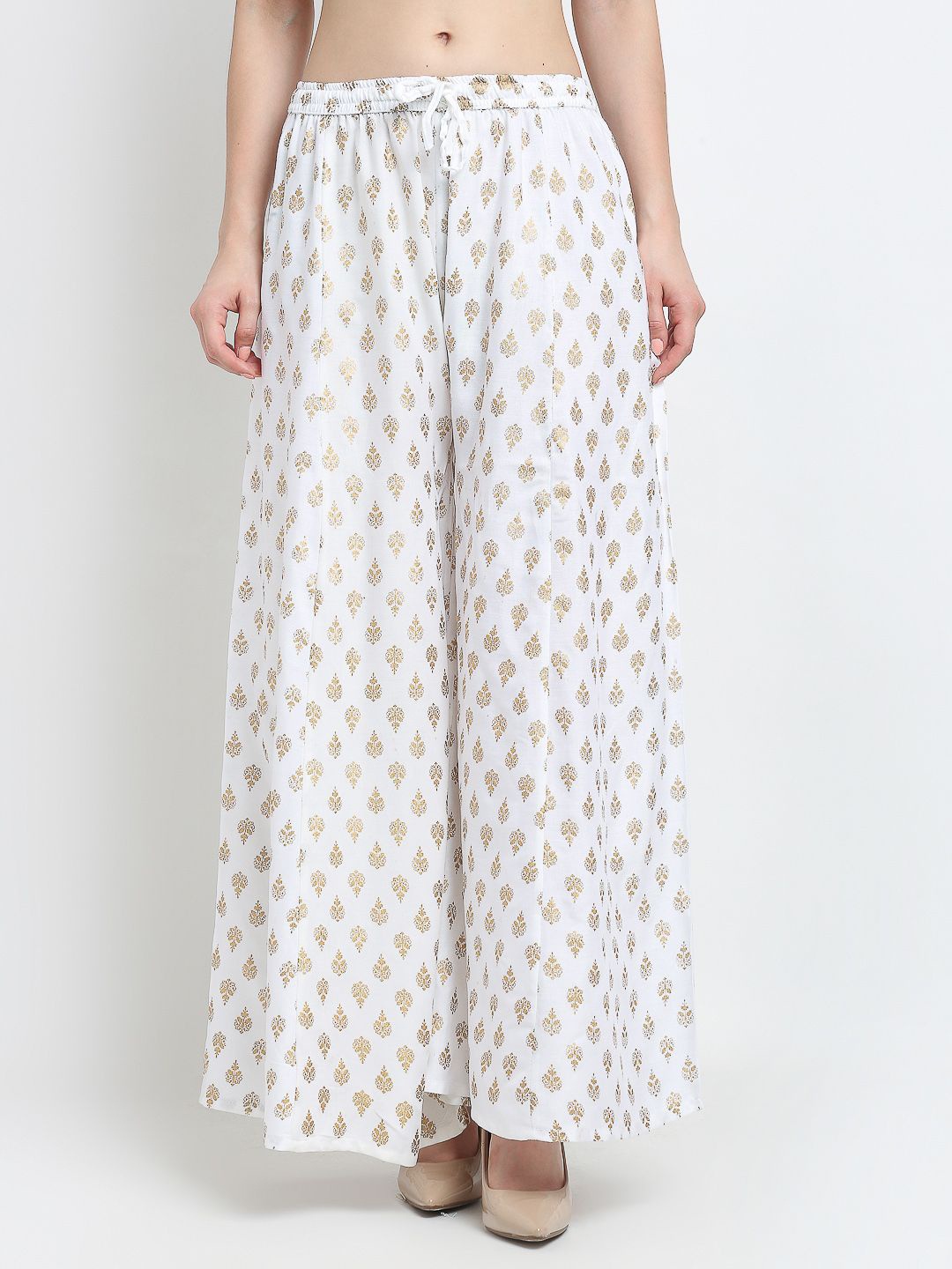 

GRACIT Women Ethnic Motifs Printed Flared Palazzos, White