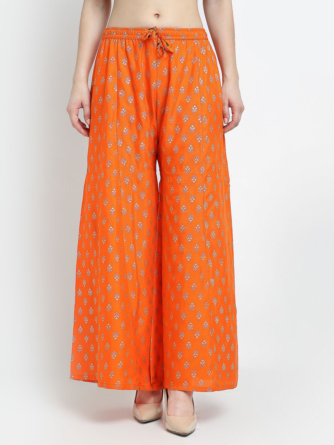 

GRACIT Women Ethnic Motifs Printed Flared Palazzos, Orange